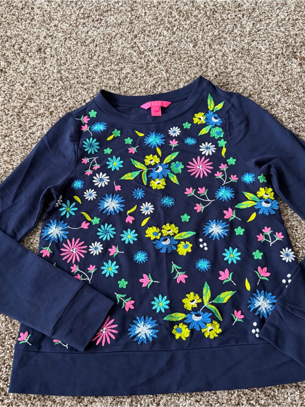 Lilly Pulitzer Navy Blue Floral Embroidered Sweatshirt Long Sleeve Top XS